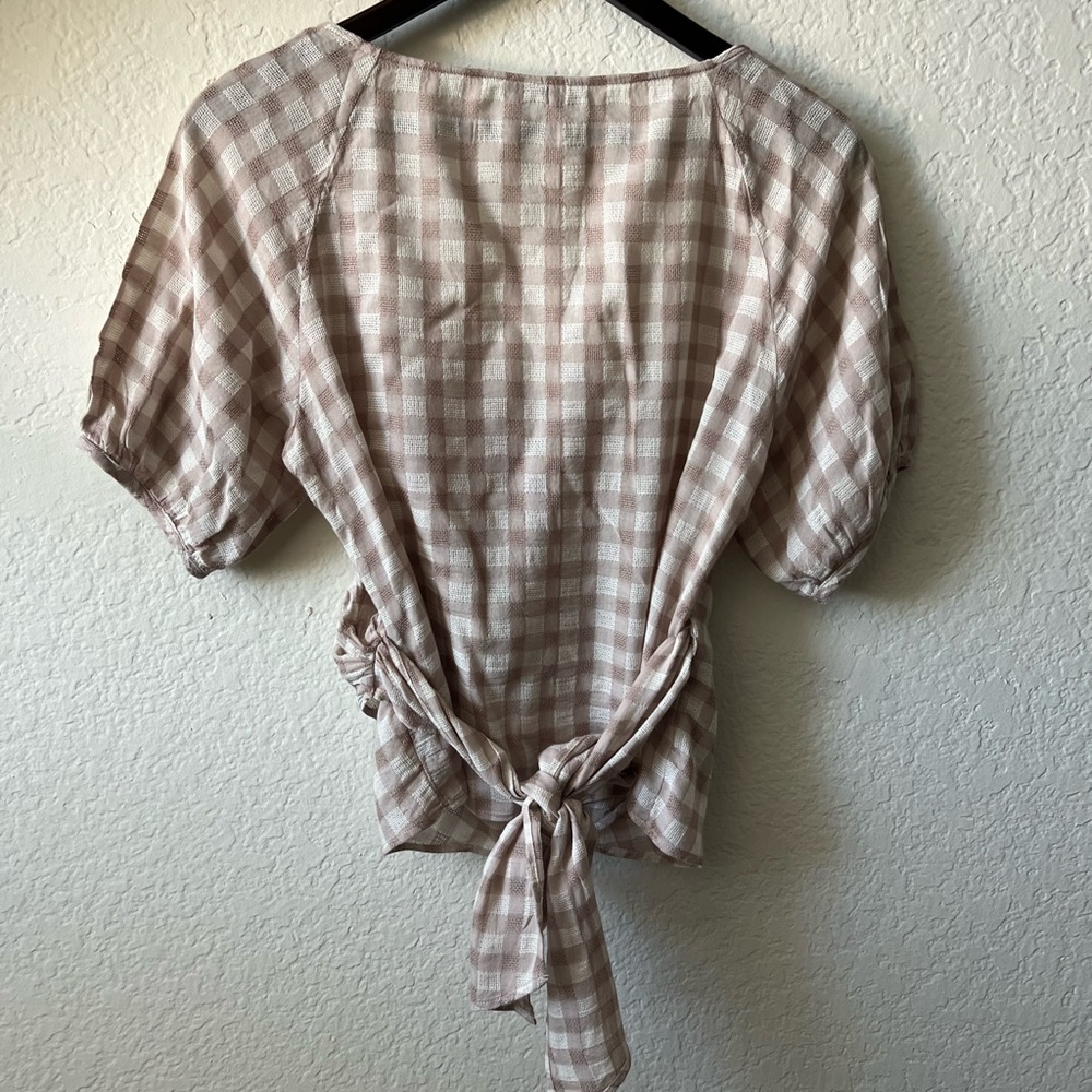 Madewell Plaid Wrap Top in Cream and Brown - Picture 4 of 4